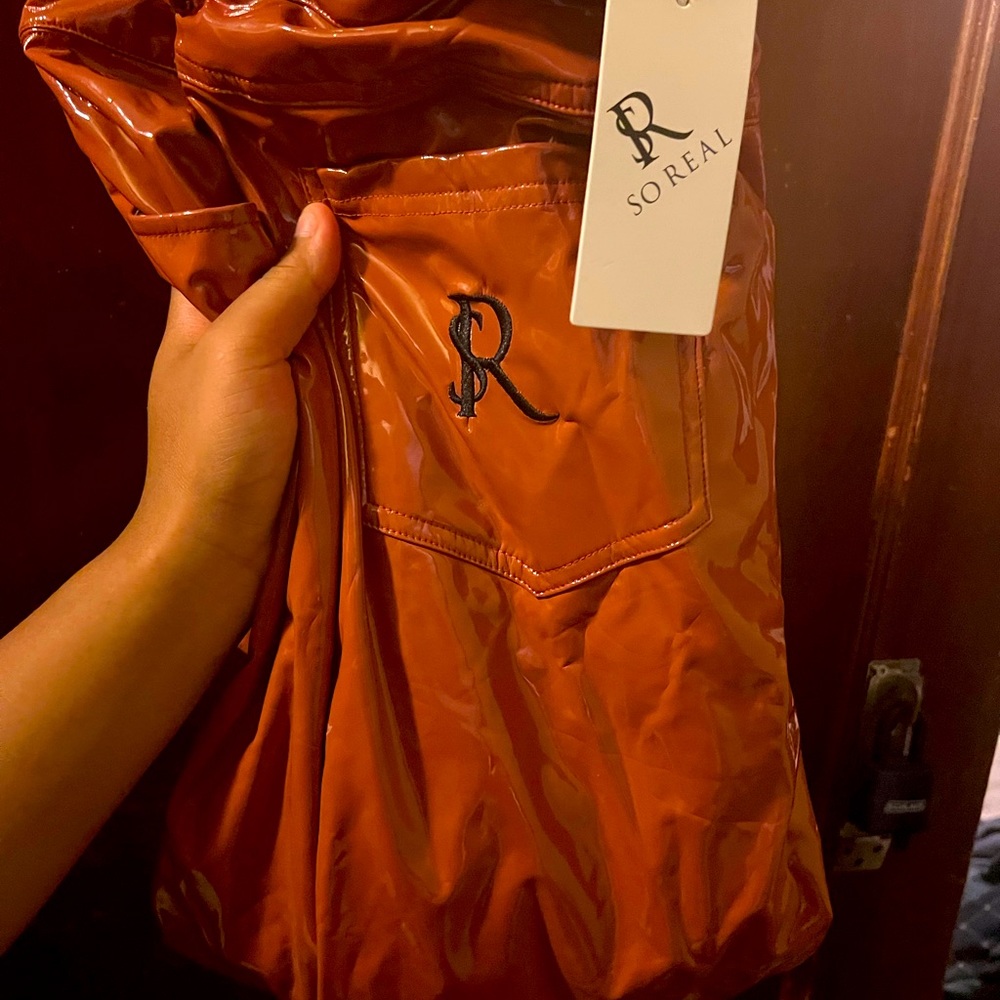 AUTHENTIC Gsuwoo: Liquid latex set! Mocha brown body suit top, belt, and pants.